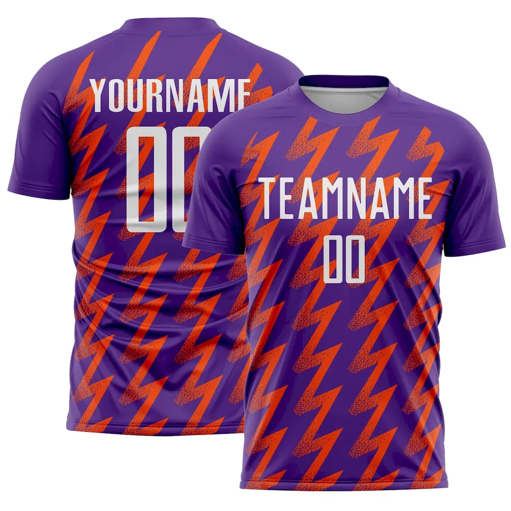 Soccer2002.webp Custom Purple White-Orange Zigzag Shape Sublimation Soccer Uniform Jersey - Image 1