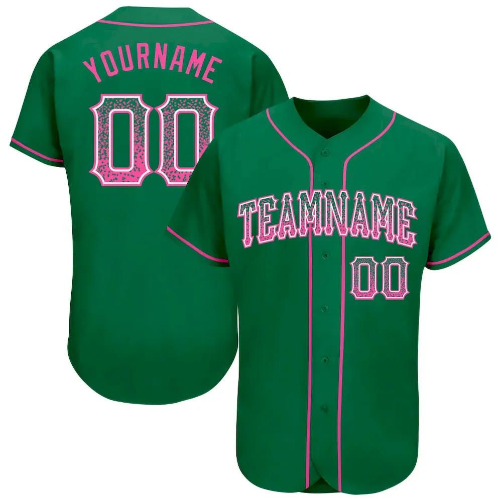 kelly_green_0197.webp Custom Kelly Green Pink-White Authentic Drift Fashion Baseball Jersey - Image 1